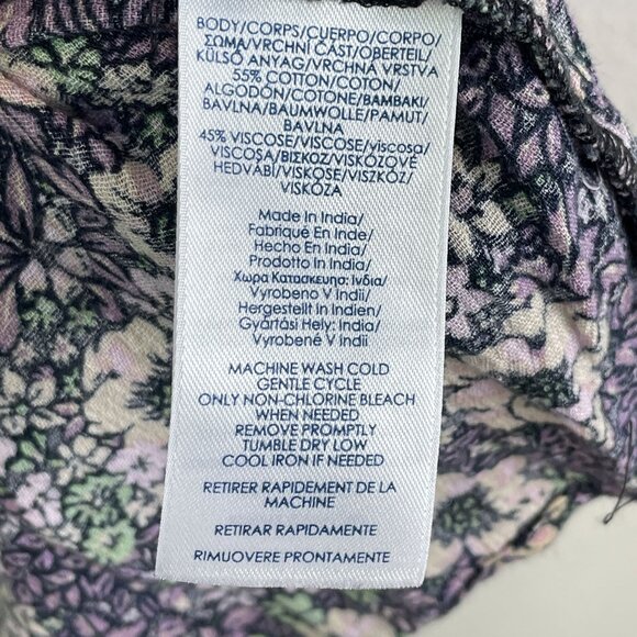 Chaps Womens Plus 2X Floral Blouse Crinkle Boho Long Sleeve Shirt Top - Picture 5 of 10